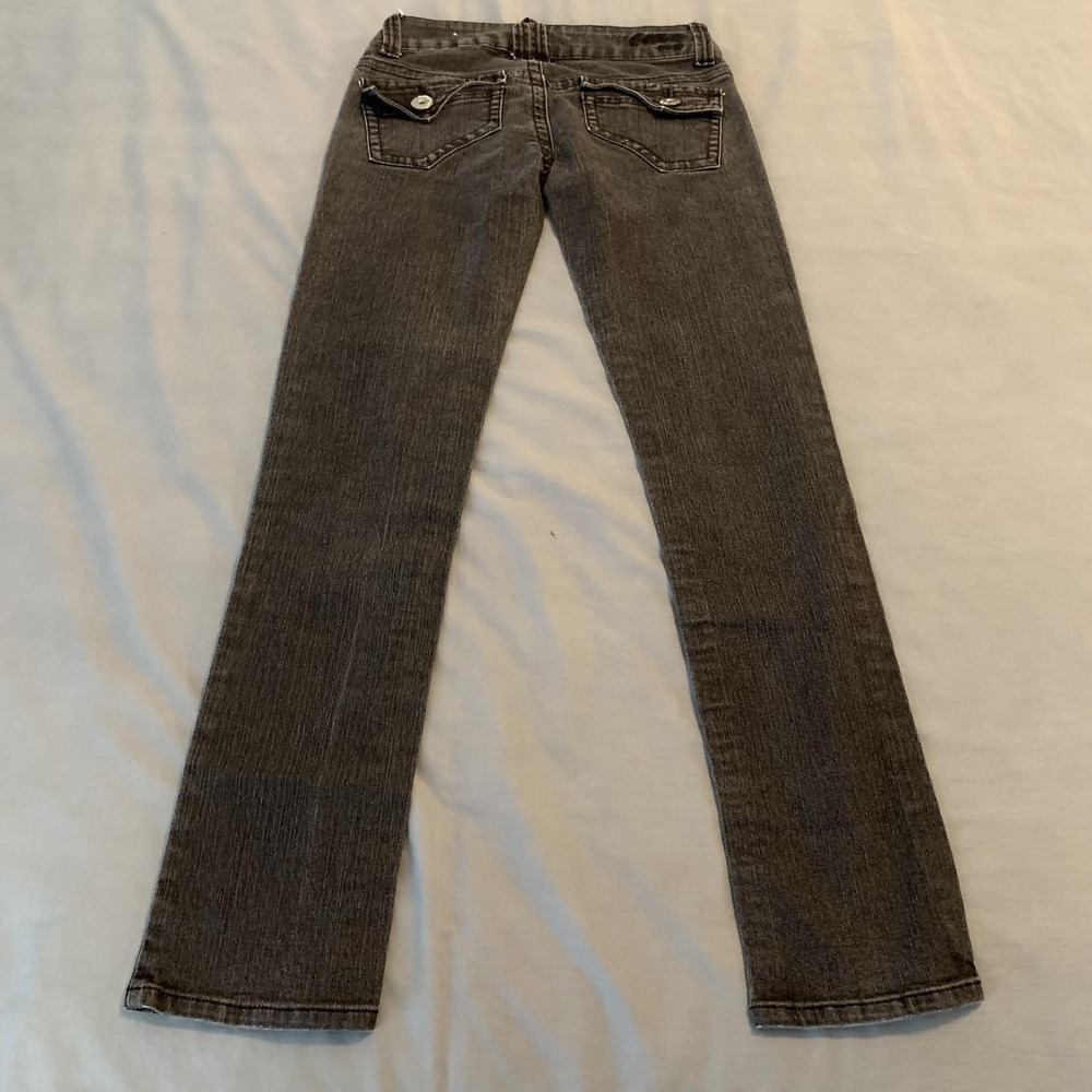 Bubblegum Low Rise Slim Straight Jeans Woman 7/8 Gray Stretch Denim Flap Pockets - Picture 8 of 10